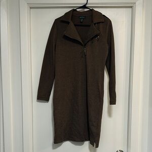 Ralph Lauren Brown Cotton Mix Zip-Accent Dress